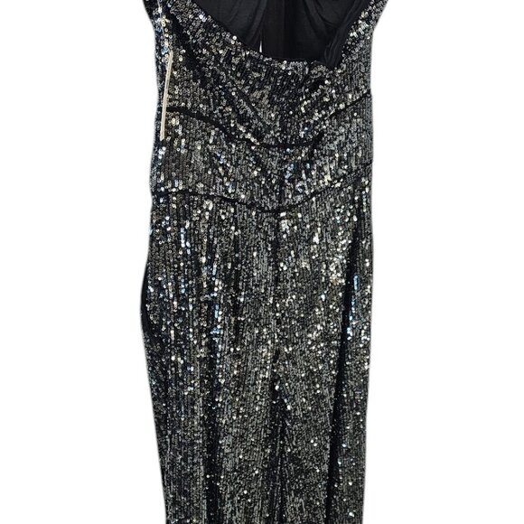 Anthropologie Maeve Sequin Halter Jumpsuit Black & Silver Wide Leg, Size 8, NWT - Picture 13 of 13